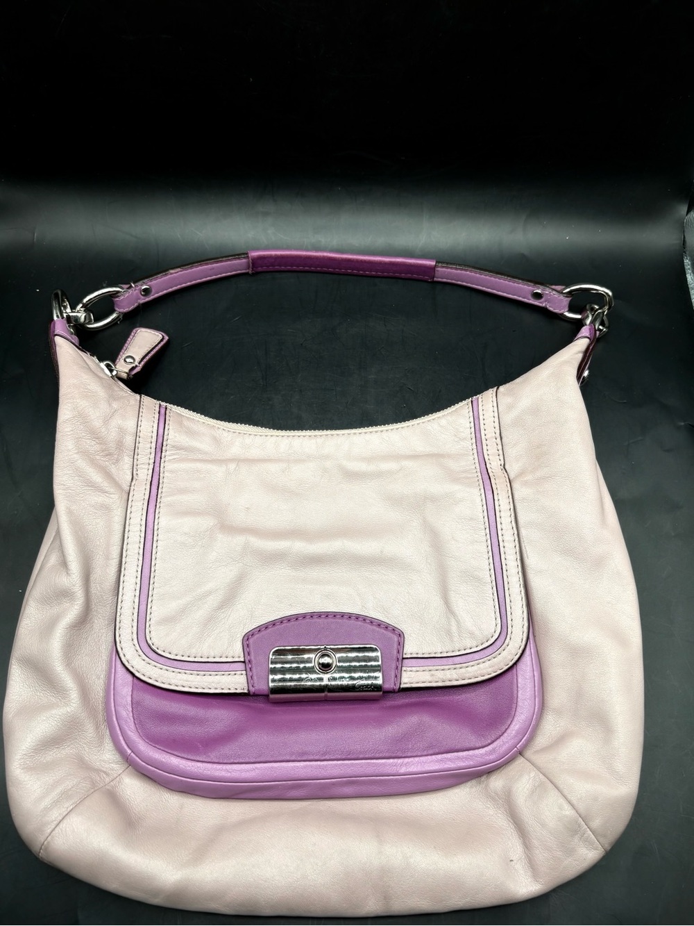 Coach Kristin Spectator Leather Hobo Shoulder Bag Lavender Mauve Colorblock
